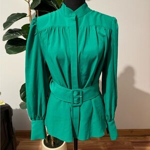 New York & Company Vibrant Green Belted Blouse